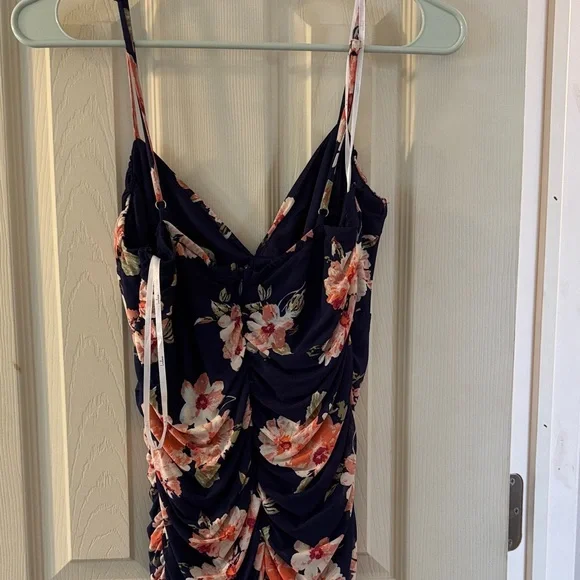 Lulu’s Springtime Bliss Navy Blue Floral Print Mesh Bodycon Mini Dress - Picture 2 of 7
